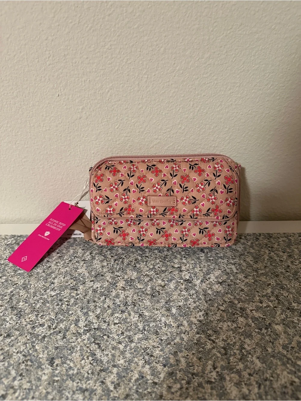 Vera Bradley Iconic All-in-one RFID Crossbody in “Sweethearts and Flowers”